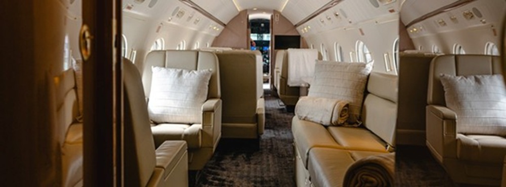 Luxurious interior of a private jet
